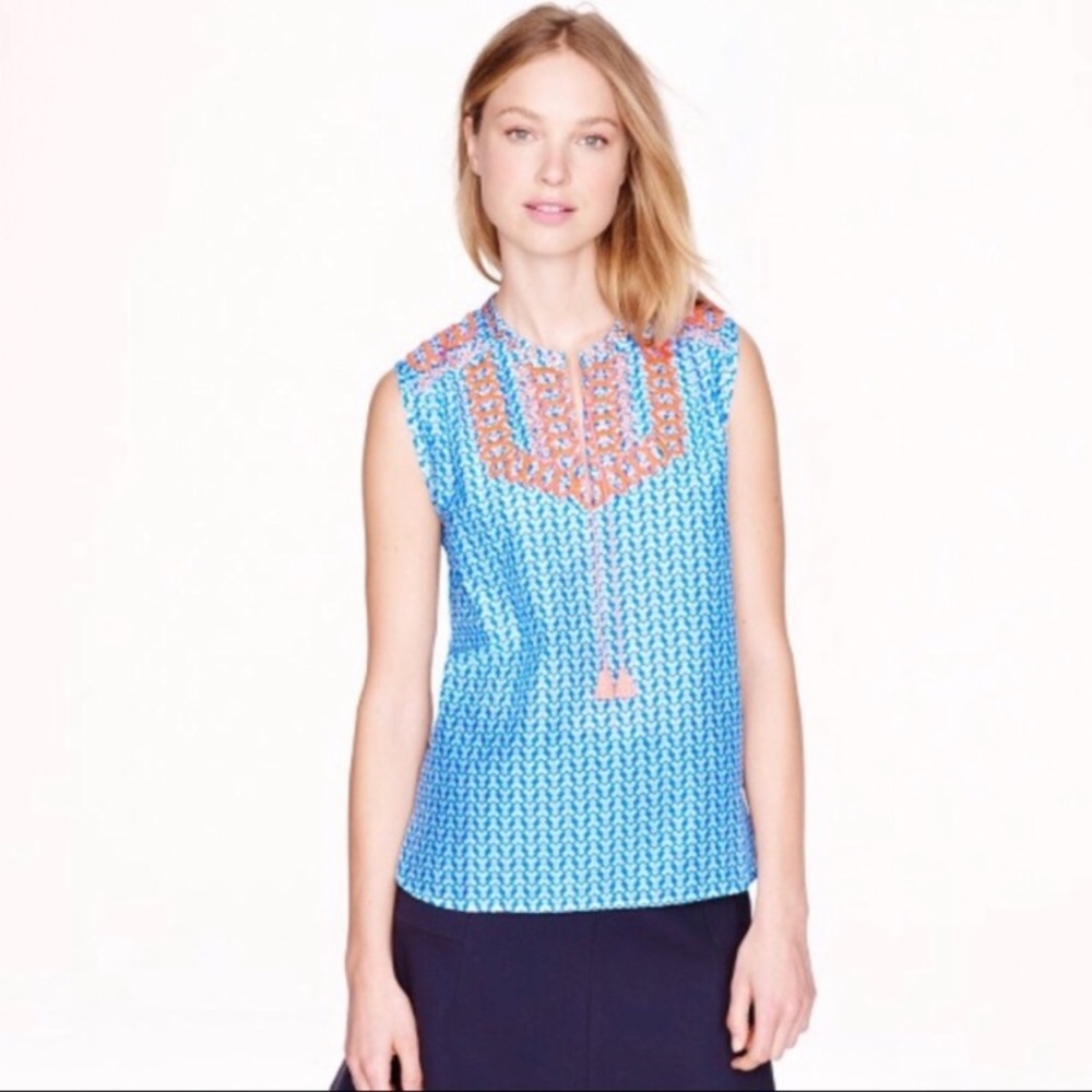 J.Crew Factory Embroidered Tassel Top